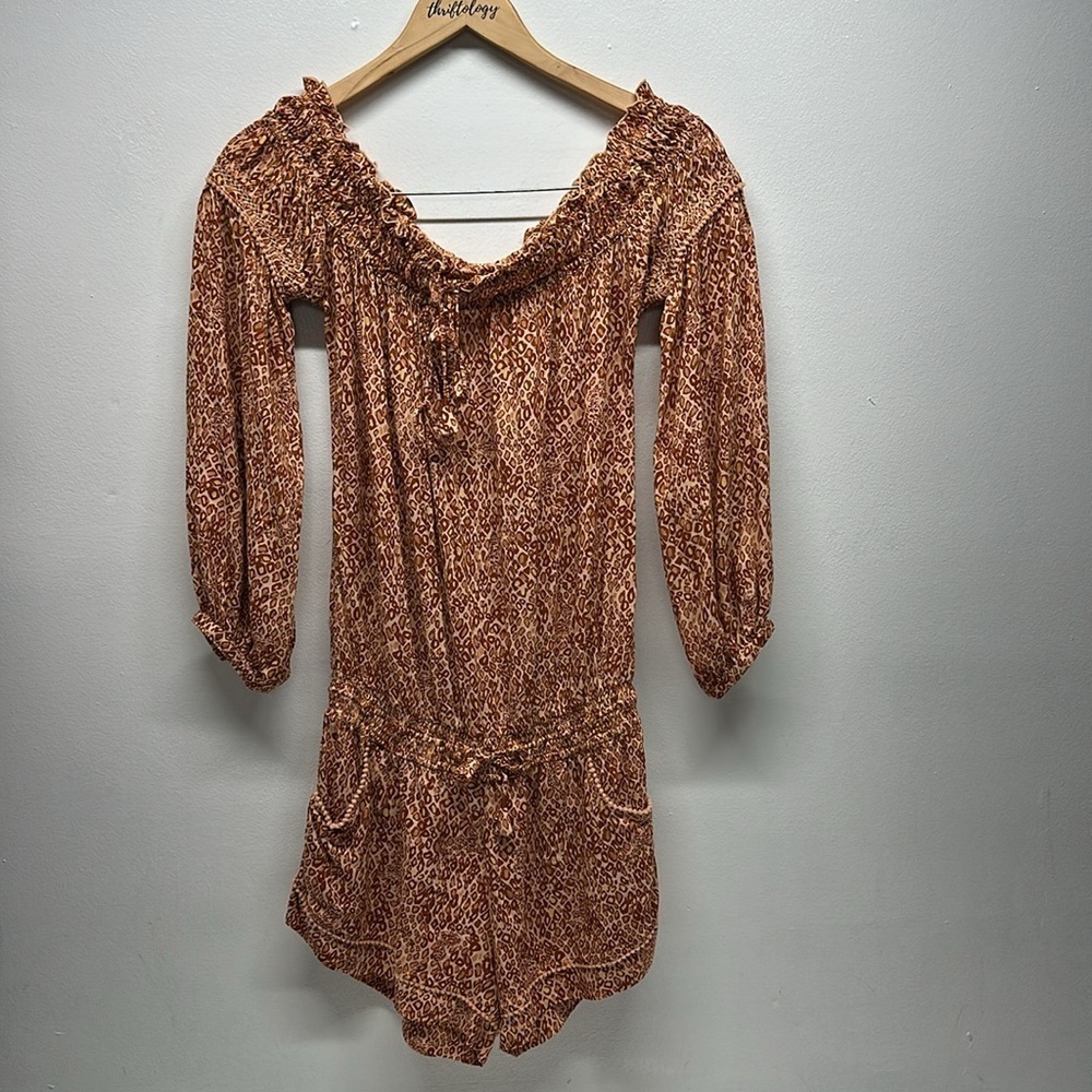 Poupette St Bath Romper Long Sleeve Shorts Jumper Animal Print Orange Size Small